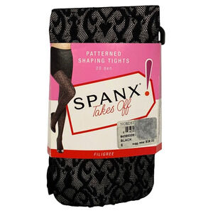 Spanx Womens Patterned Shaping Tights Size E NEW Black Filigree Slimming Control